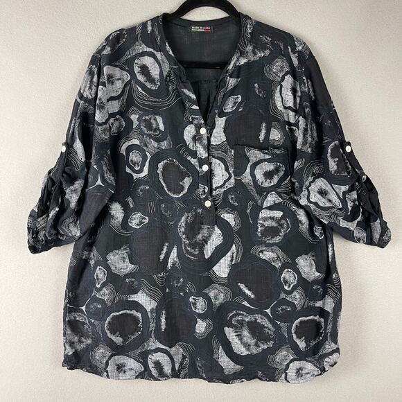 Made in Italy Tops - Made In Italy Top Womens Large Black Roll Tab Gauzy Coastal Lagenlook Artsy